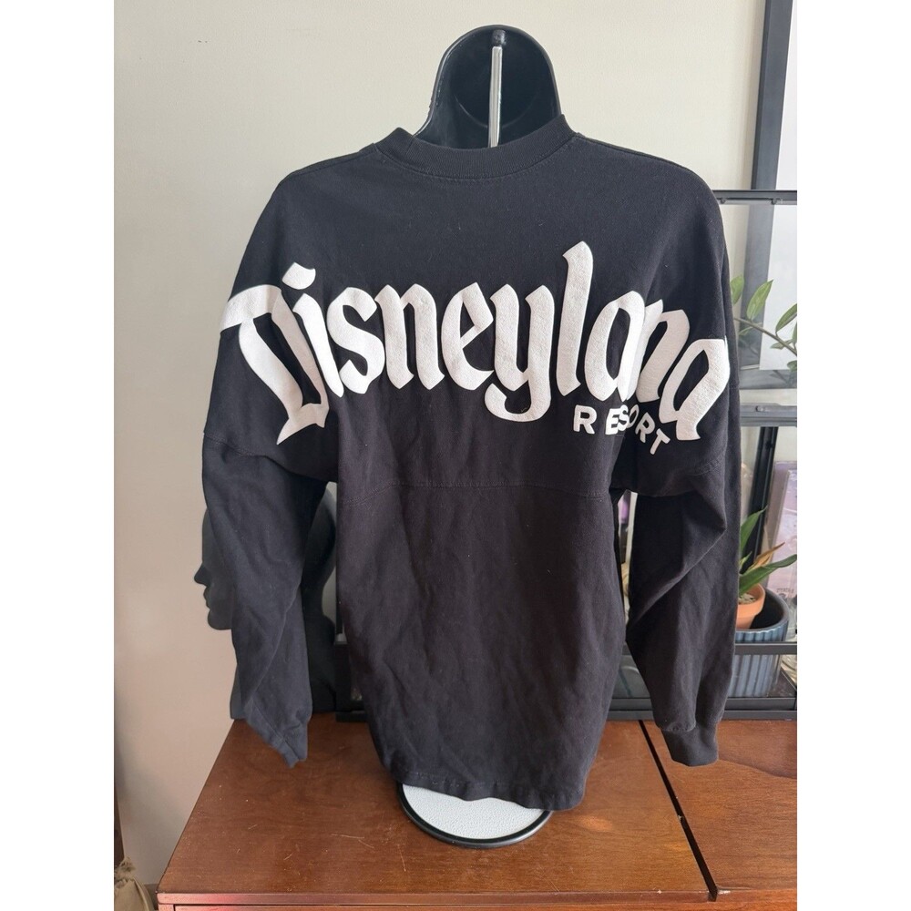 Disney Spirit Jersey Sweater Black Disneyland Resort Puff Print Long Sleeve XS